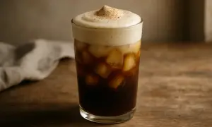 Ein erfrischender Eiskaffee mit Vanille und cremigem Schaum, perfekt für heiße Tage.