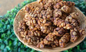 Korb mit Kopi Luwak, einem seltenen Kaffee, der von Tieren ausgeschieden wird.