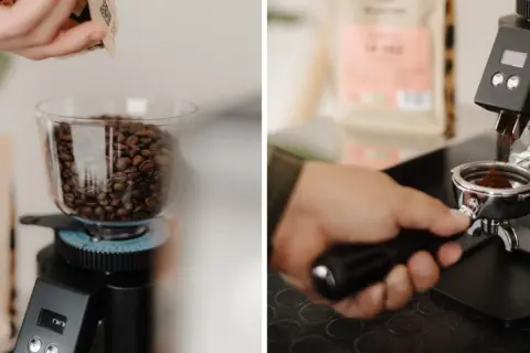 Kaffee schmeckt sauer vollautomat. Frische Bohnen werden gemahlen, um den perfekten Espresso zuzubereiten.