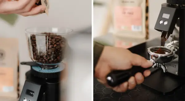 Kaffee schmeckt sauer vollautomat. Frische Bohnen werden gemahlen, um den perfekten Espresso zuzubereiten.