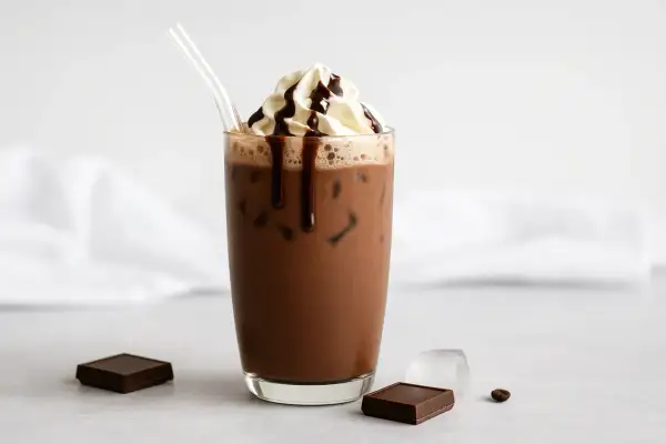 Eisgekühlter Schokoladen-Kaffee mit Sahne und Schokoladensauce. Ein perfektes Rezept für einen erfrischenden Mocha.
